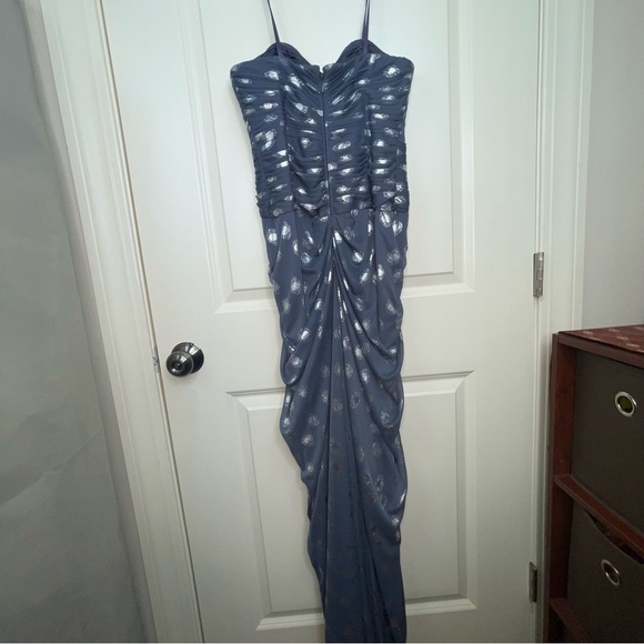 Adrianna Papell Foiled Dot Draped Mesh Gown Slate Gray Sz 2 - Picture 9 of 17